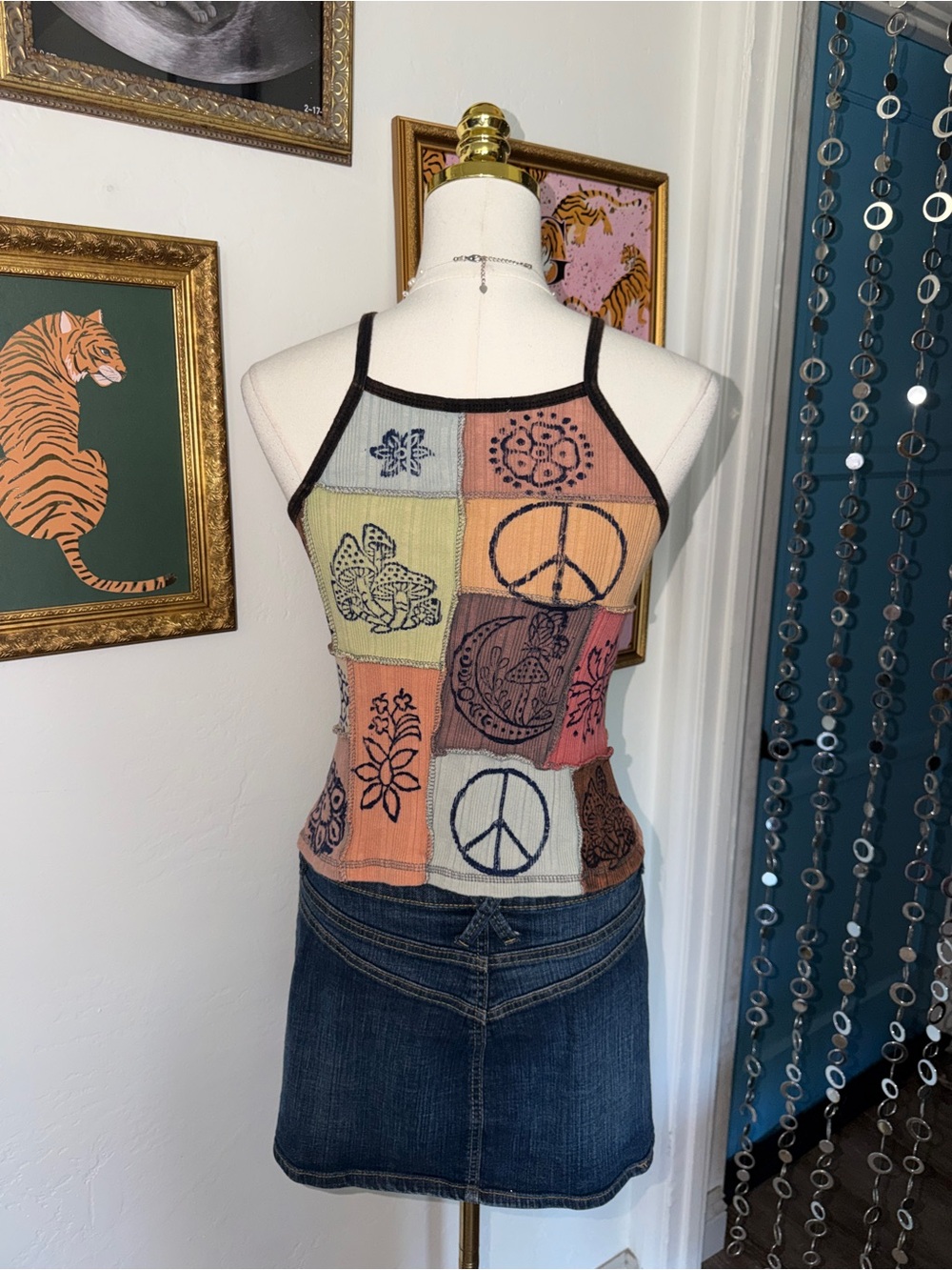 Y2K Patchwork Print Spaghetti Strap Tank Top - Multicolor - Picture 2 of 3